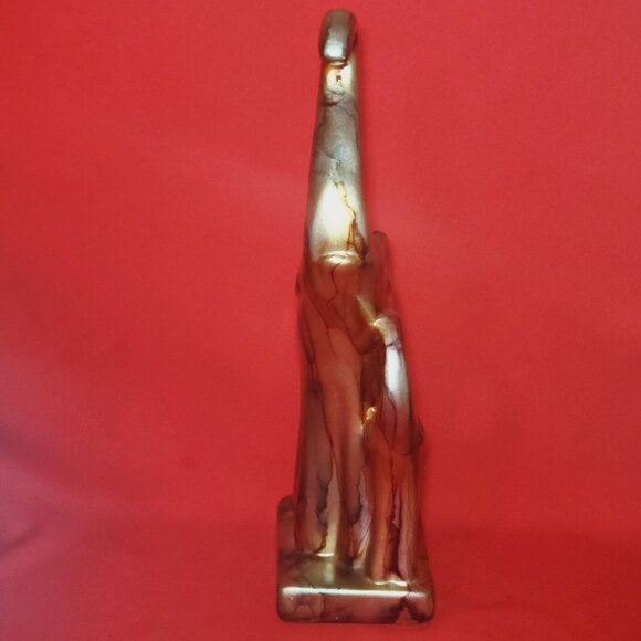 Gold Glazed Elephant Mom Baby Figurine Sculpture Long Legs Free Standing Statue - Picture 7 of 13